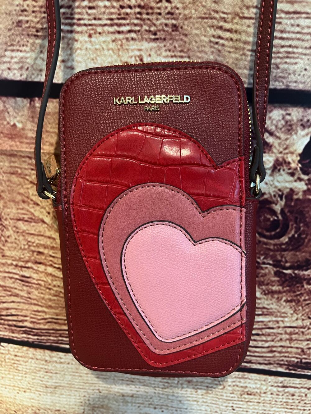 Karl Lagerfeld Hearts Valentine's Day Purse Crossbody 8"x5" Adjust Strap EUC